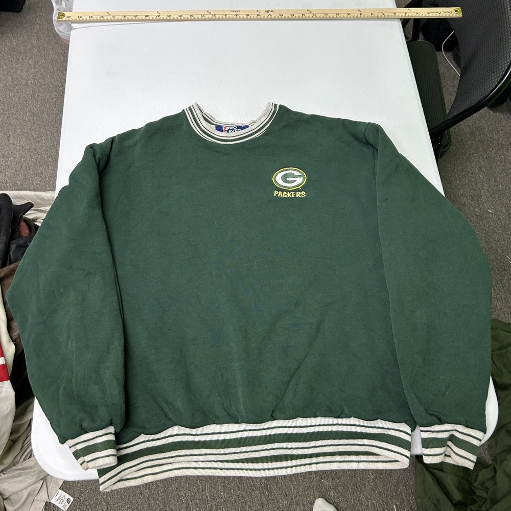 Pro Player Sweatshirt Mens XL Green Green Bay Packers Vintage Striped Trim H1